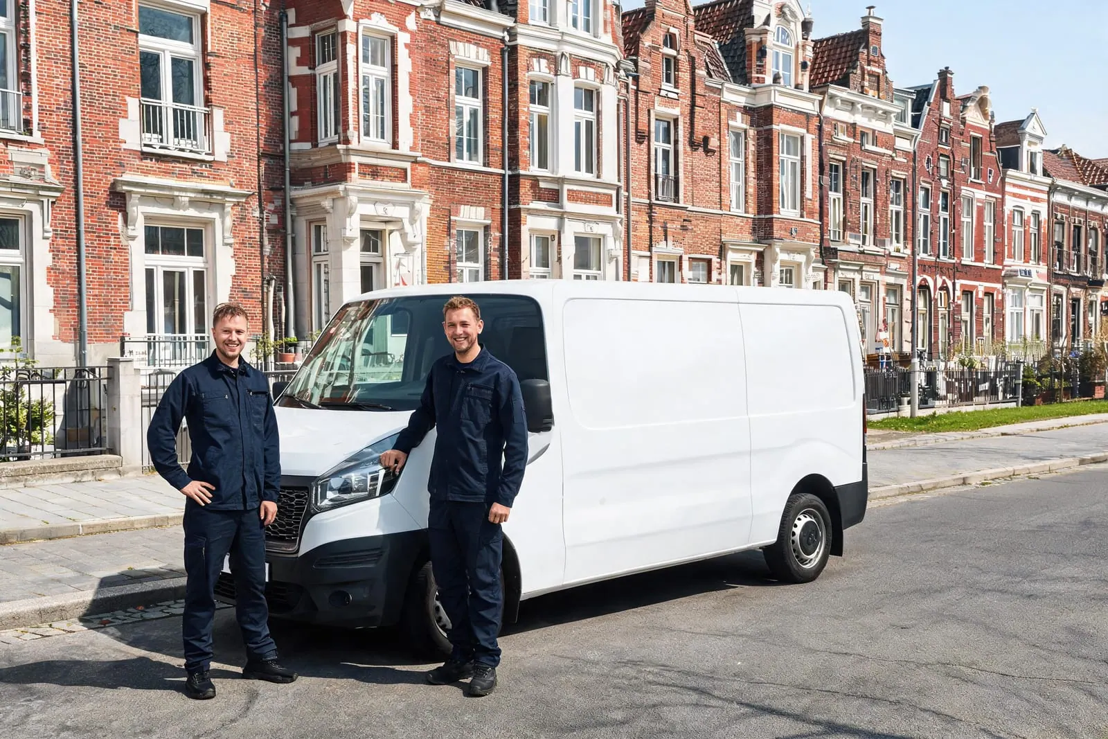 The Junk Removal Brussels team standing beside their van on a Brussels street