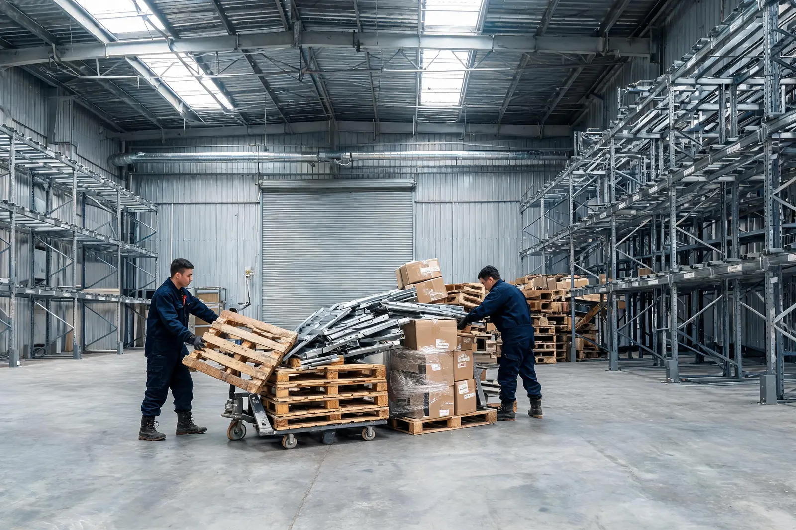 Warehouse clearance in Brussels — pallets, racking and stock cleared from an industrial unit